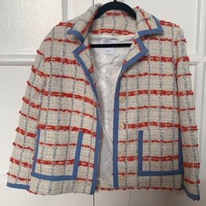 Sandro Idaline Tweed Contrast Jacket Blazer In Beige